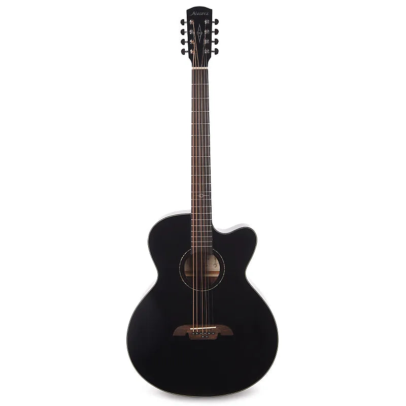 Alvarez ABT60CE-8BK, 8-string Baritone Guitar with Cutaway and Pickup - Gloss Black - Artist Series