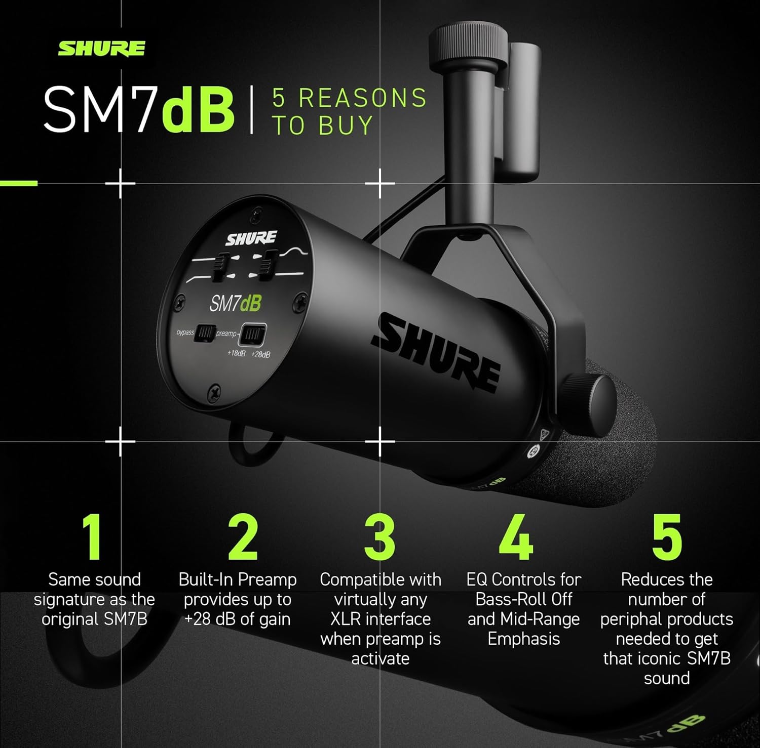 Shure SM7dB Dynamic Vocal Microphone With Built-in Preamp