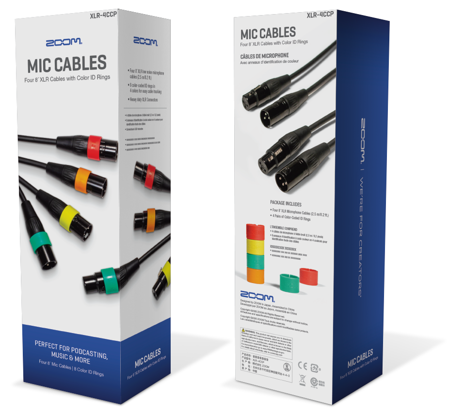 Zoom XLR-4C/CP XLR Microphone Cables w/ Color ID Rings